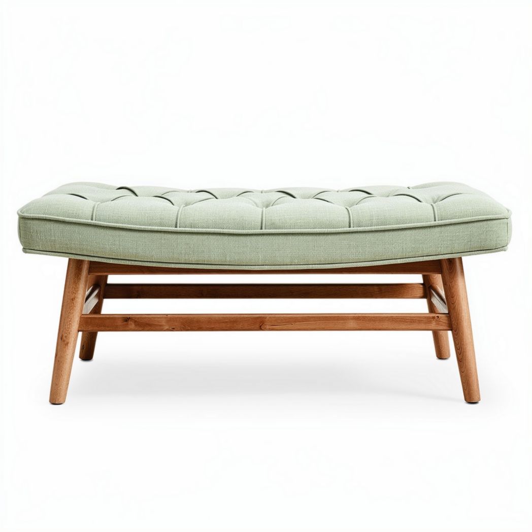 Banco de madera con tapizado en tela verde tamaño 80 x 40 x 40cm