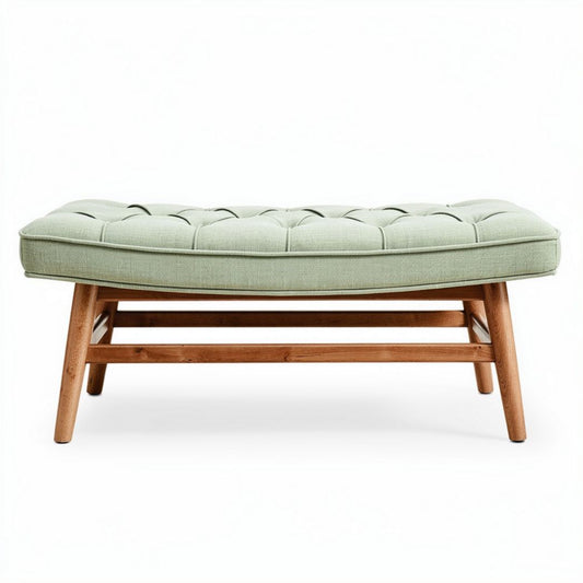 Banco de madera con tapizado en tela verde tamaño 80 x 40 x 40cm