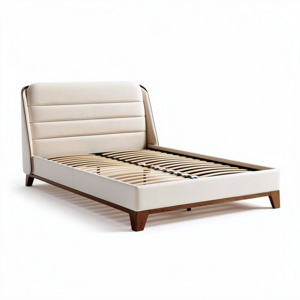 Cama tapizada en poliéster blanco con estructura de madera 200 x 160 x 30cm