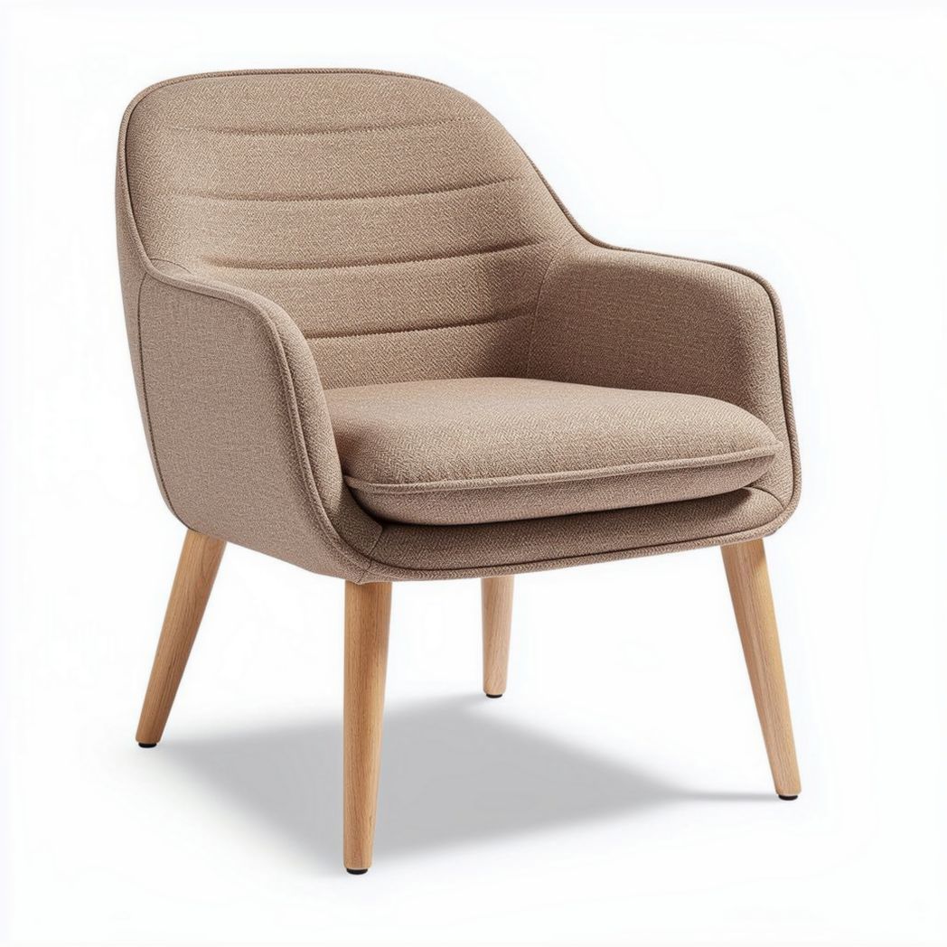 Sillón moderno de tejido beige con patas de madera 75 x 70 x 80cm