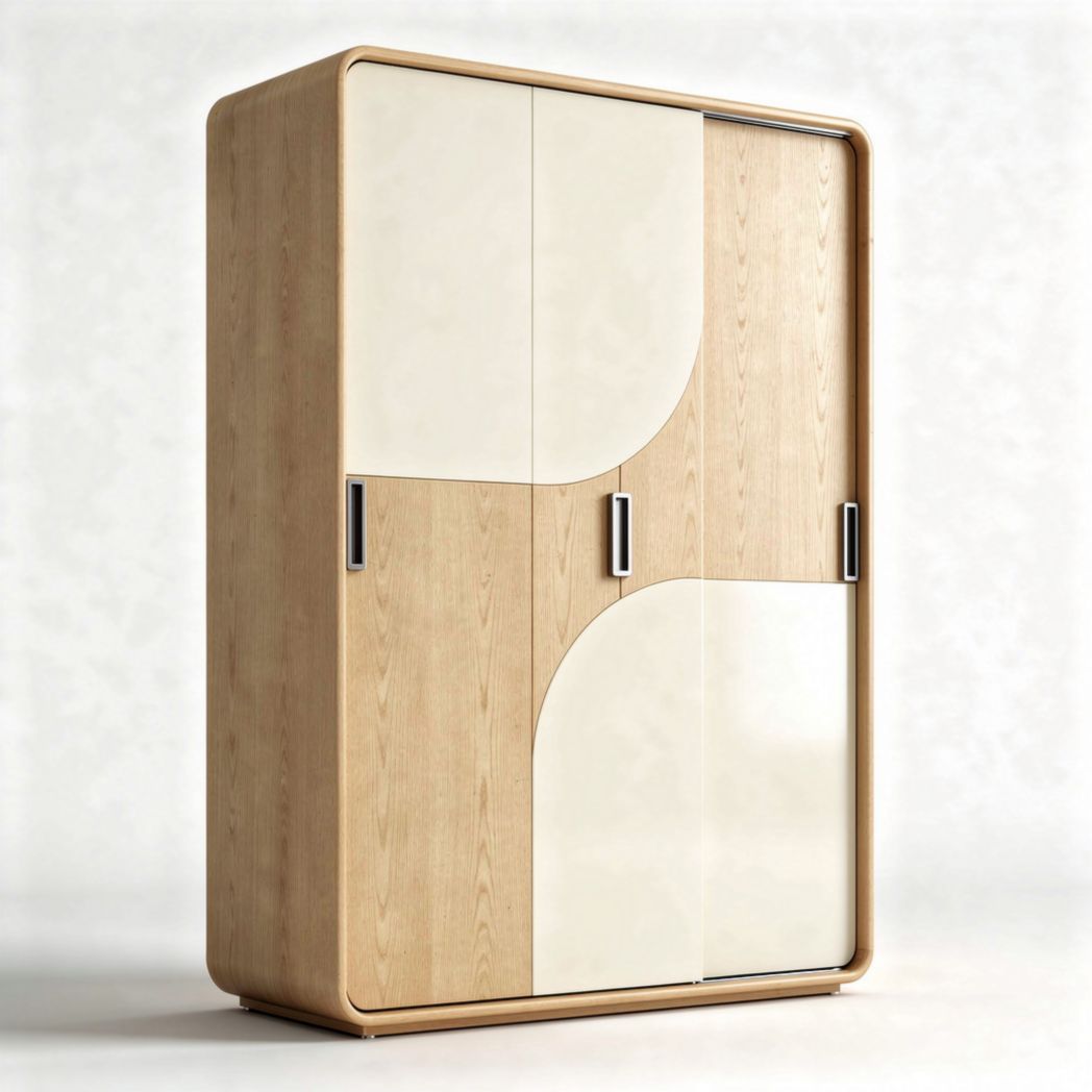 Armario de madera natural con puertas de diseño en color claro 90 x 60 x 150cm