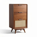 Mueble de almacenamiento con tres cajones en madera de nogal y ratan 45 x 30 x 80cm