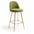Taburete de bar verde con textura suave y estructura metálica dorada 40 x 40 x 100cm