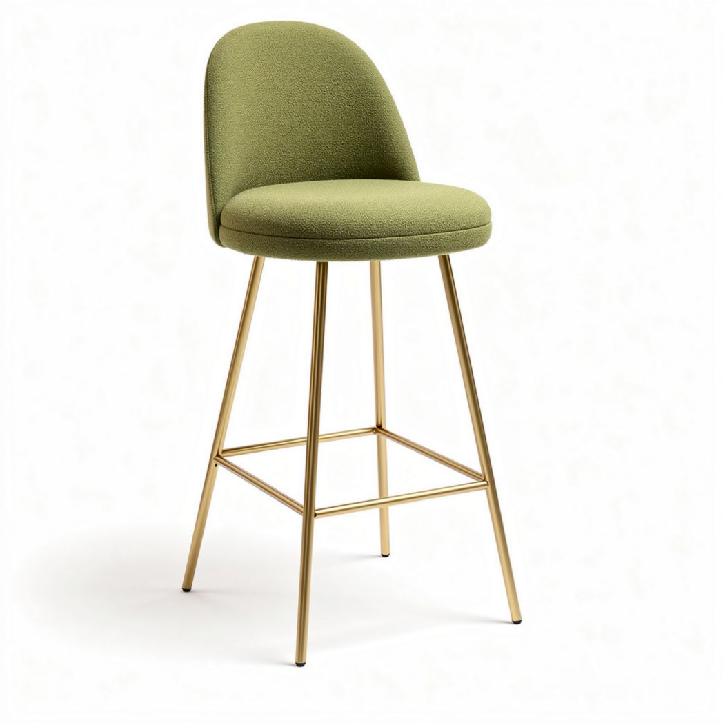 Taburete de bar verde con textura suave y estructura metálica dorada 40 x 40 x 100cm