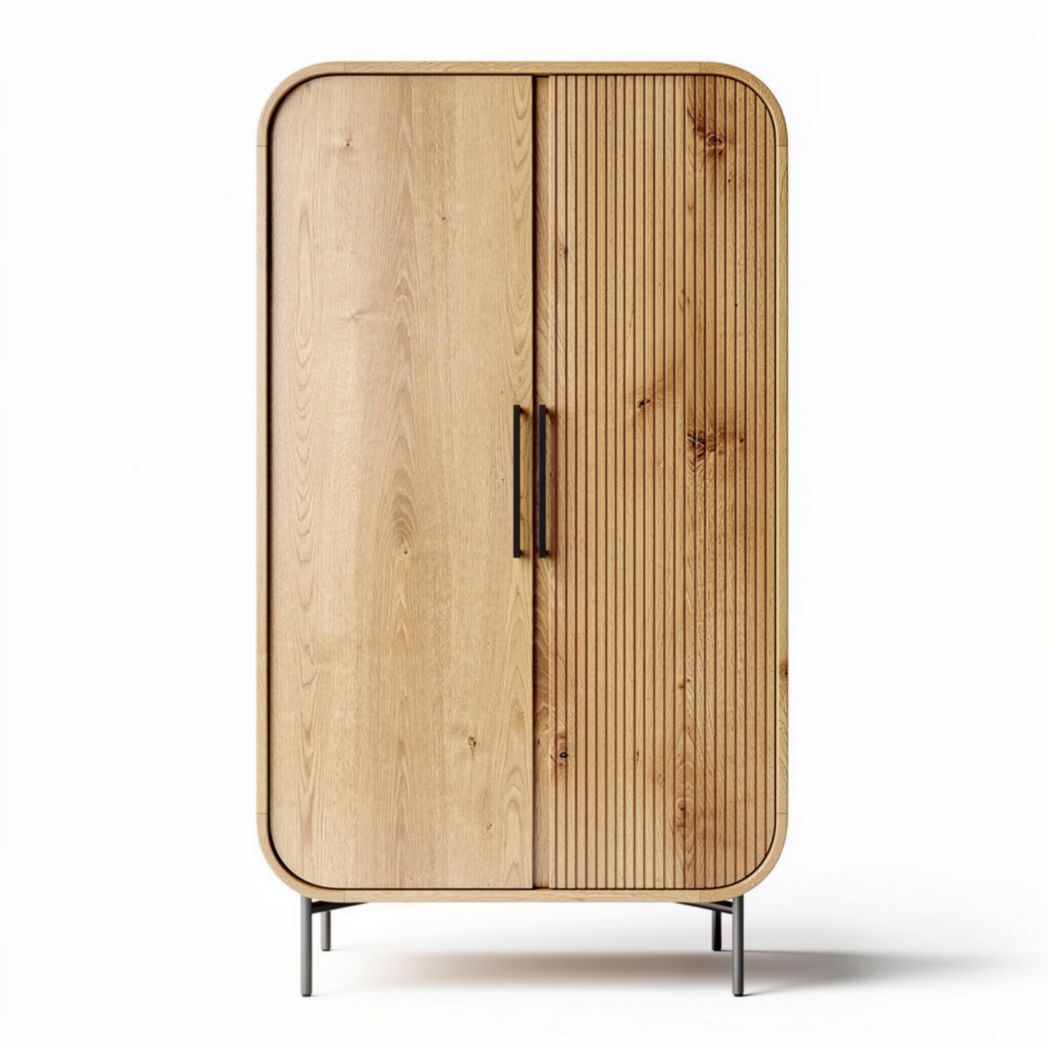 Armario de madera de pino con puertas de diseño acanalado 150 x 80 x 200cm