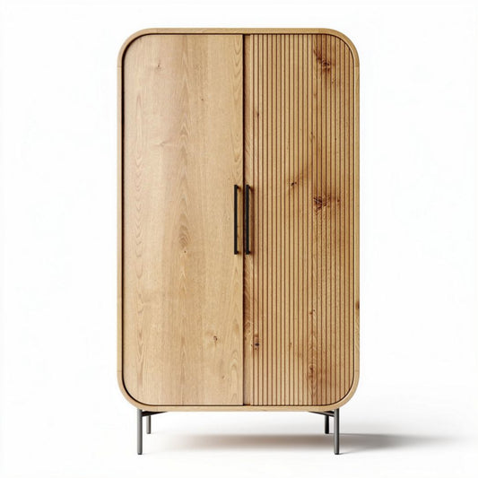 Armario de madera de pino con puertas de diseño acanalado 150 x 80 x 200cm