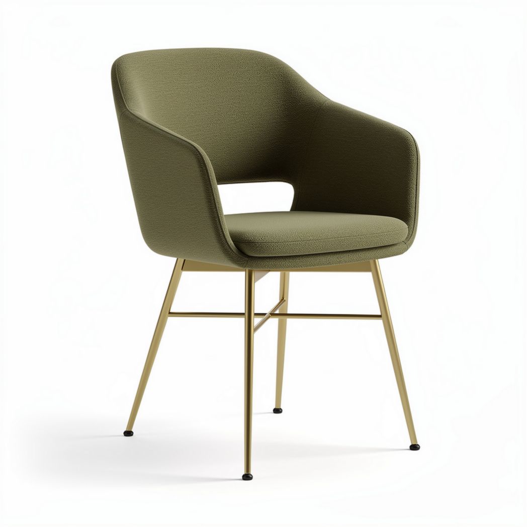 silla de comedor tapizada en tela verde con patas metálicas doradas 60 x 60 x 80cm
