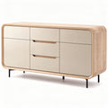 mueble auxiliar de madera natural y acabado en beige 120 x 40 x 75cm