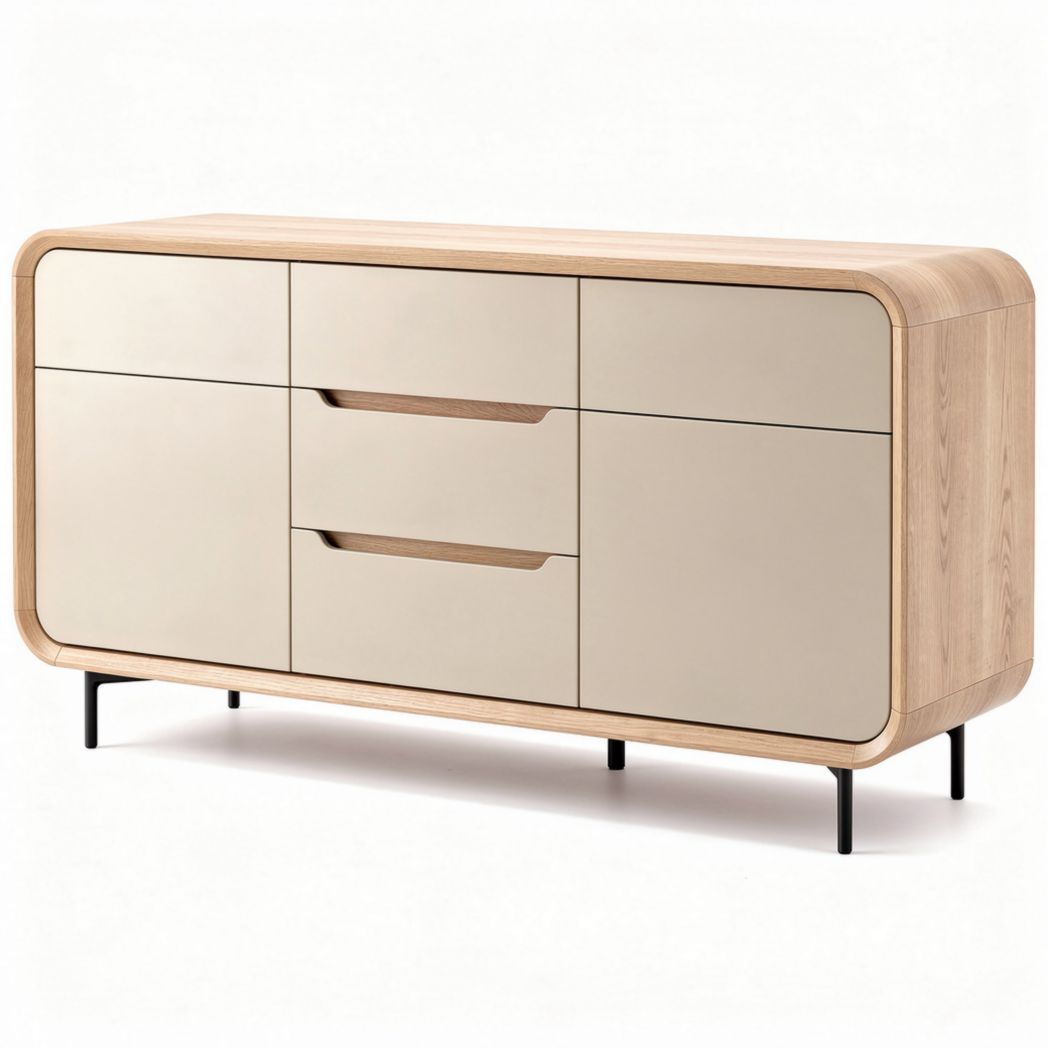 mueble auxiliar de madera natural y acabado en beige 120 x 40 x 75cm
