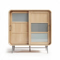 Armario de madera de roble con puertas correderas de vidrio 120 x 40 x 100cm