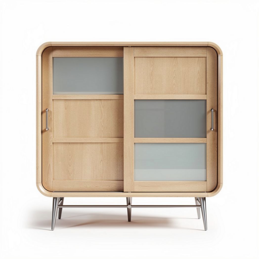 Armario de madera de roble con puertas correderas de vidrio 120 x 40 x 100cm