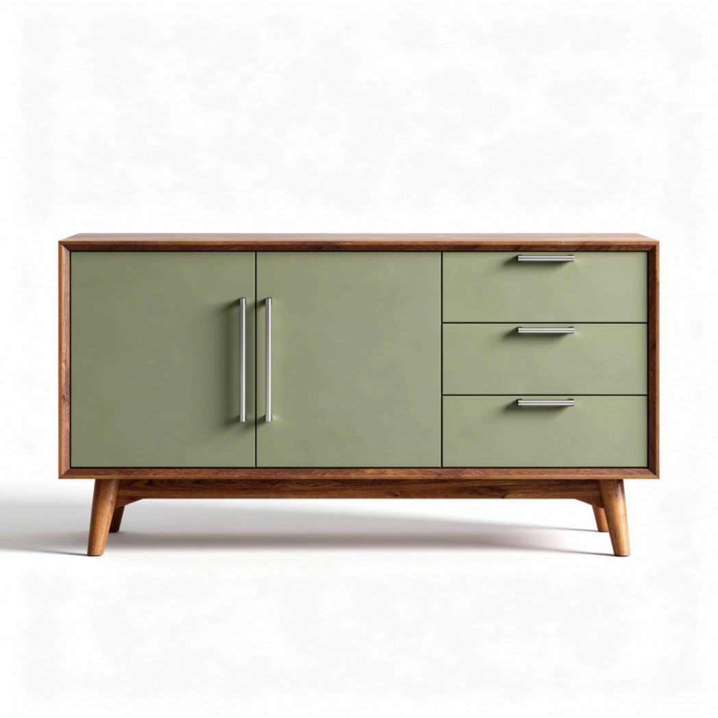 Mueble de almacenamiento de madera con acabado verde y patas de madera 120 x 40 x 75cm